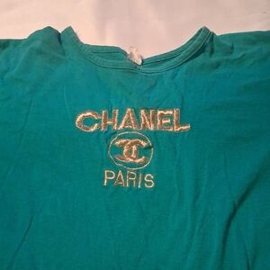 Chanel Turquoise Tee with Gold Logo